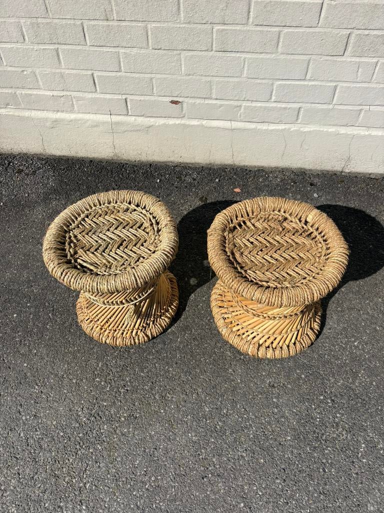2 rieten krukjes / planten houders, Huis en Inrichting, Woonaccessoires | Onderzetters, Ophalen, Zo goed als nieuw