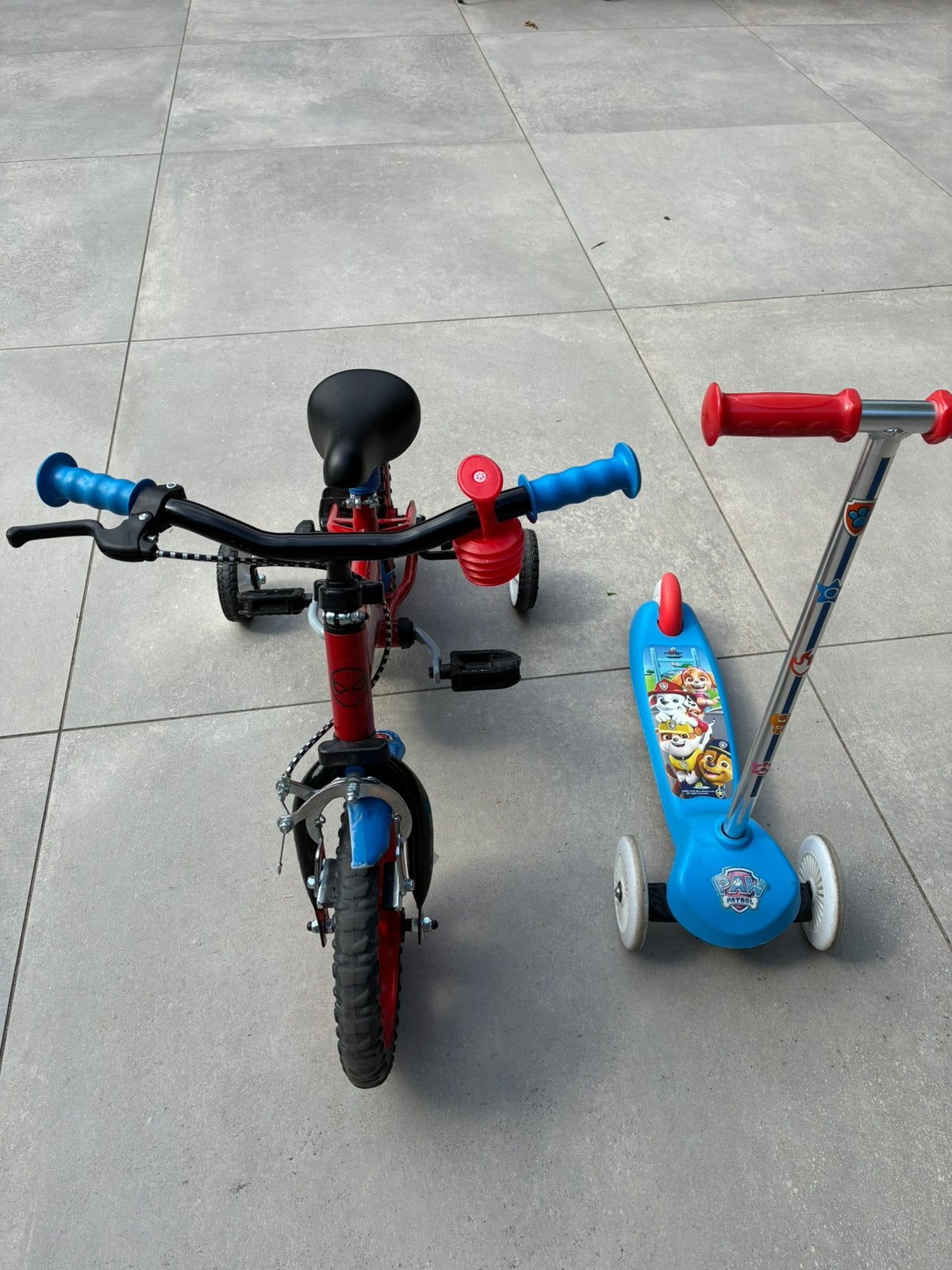 Fiets spiderman en step paw patrol, Ophalen, Gebruikt