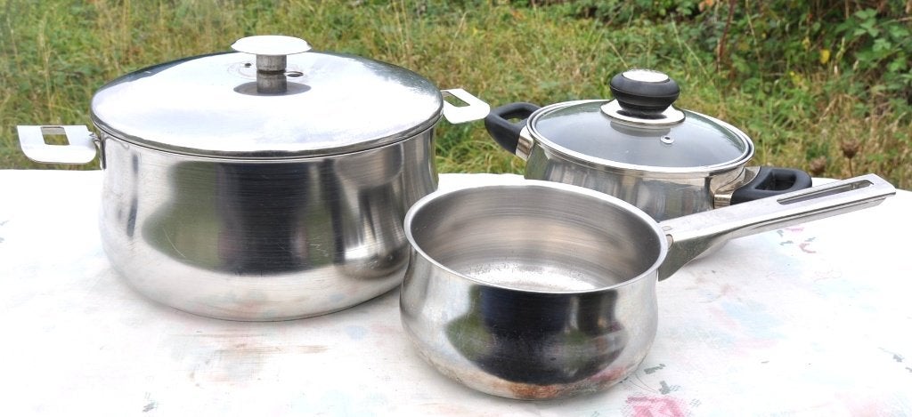 2 casseroles + 1 poelon, Inox, Demeyere, Enlèvement ou Envoi, Utilisé