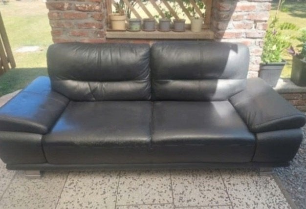 een comfortabele zwarte lederen 2.5-zitsbank, Ophalen, Gebruikt, Tweepersoons, Leer