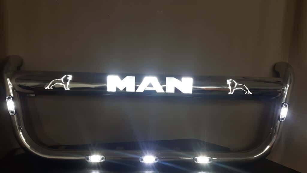 Nieuwe RVS frontbeugel voor MAN met logo en verlichting, Auto-onderdelen, Ophanging en Onderstel, -, MAN, -