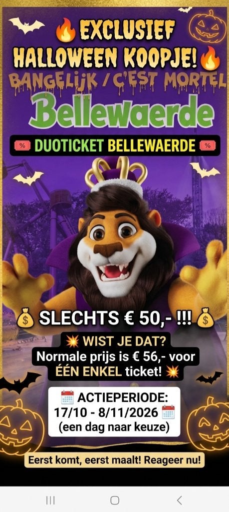 Duoticket bellewaerde halloween, Deux personnes, Ticket ou Carte d'accès