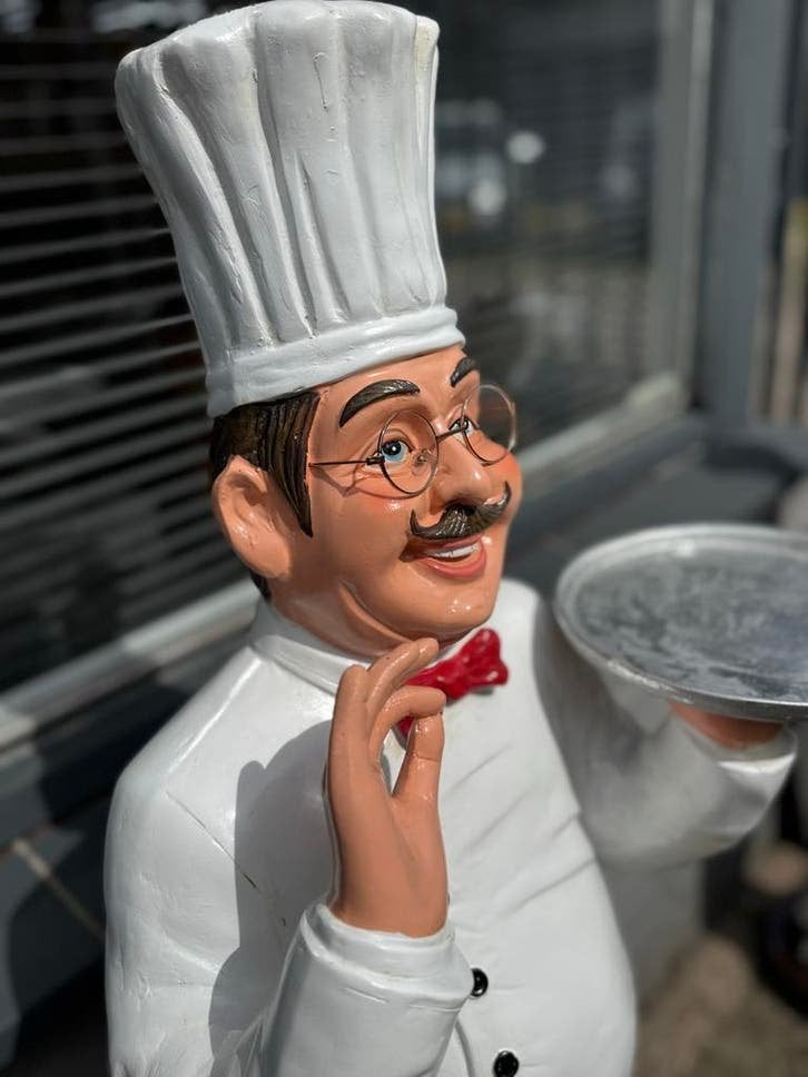Grote Chef-kok Beeld met Dienblad - Decoratie Horeca
