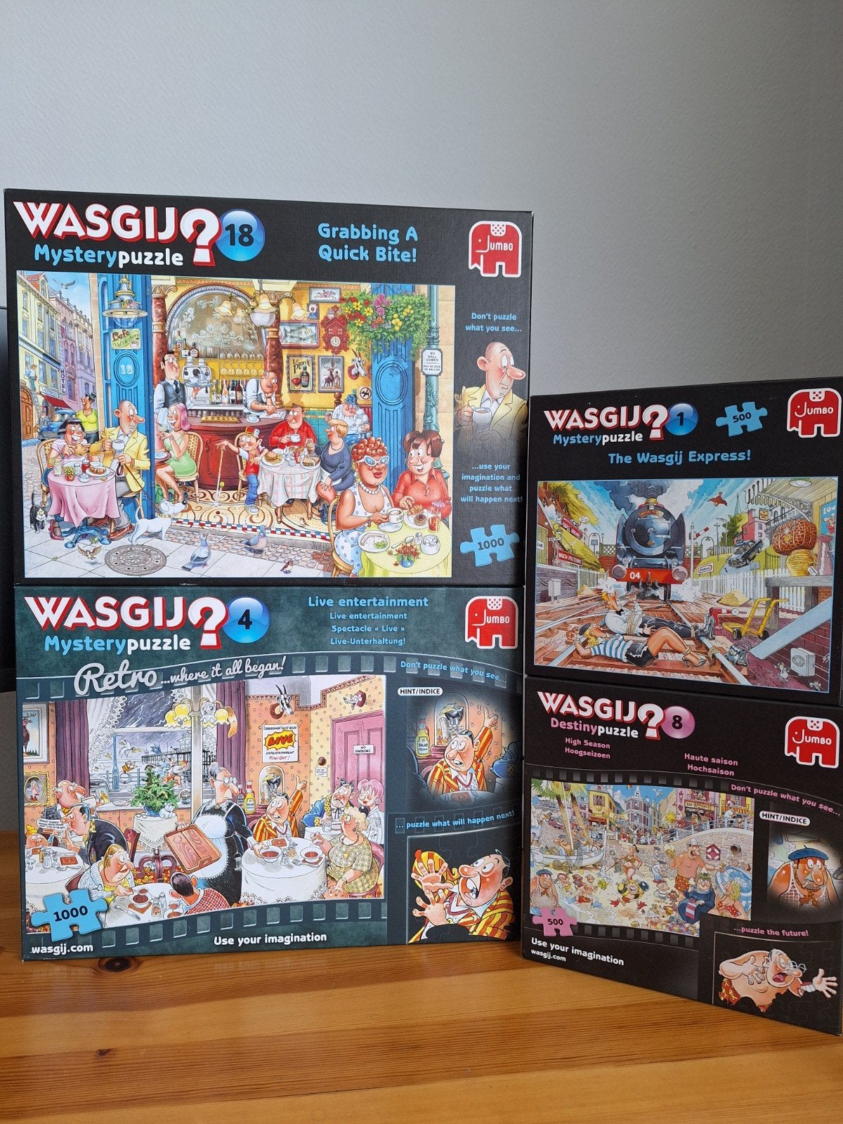 4 puzzels Wasgij?, Hobby en Vrije tijd, Denksport en Puzzels, Ophalen, 500 t/m 1500 stukjes, Zo goed als nieuw, Legpuzzel