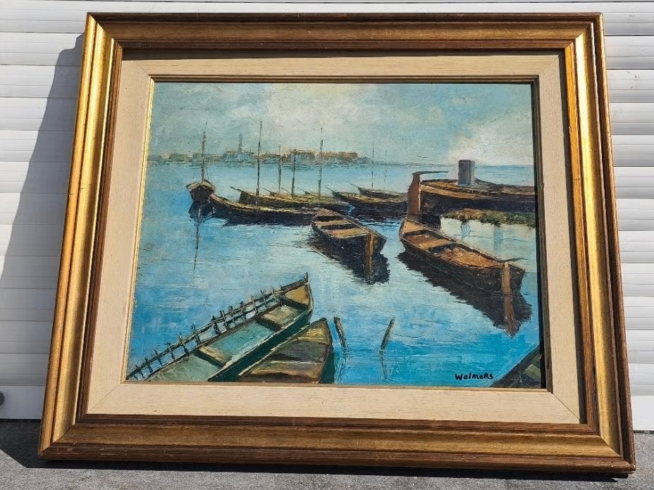 huile sur panneau marine signe jacques wolmans, Antiquités & Art, Enlèvement ou Envoi, Panneau