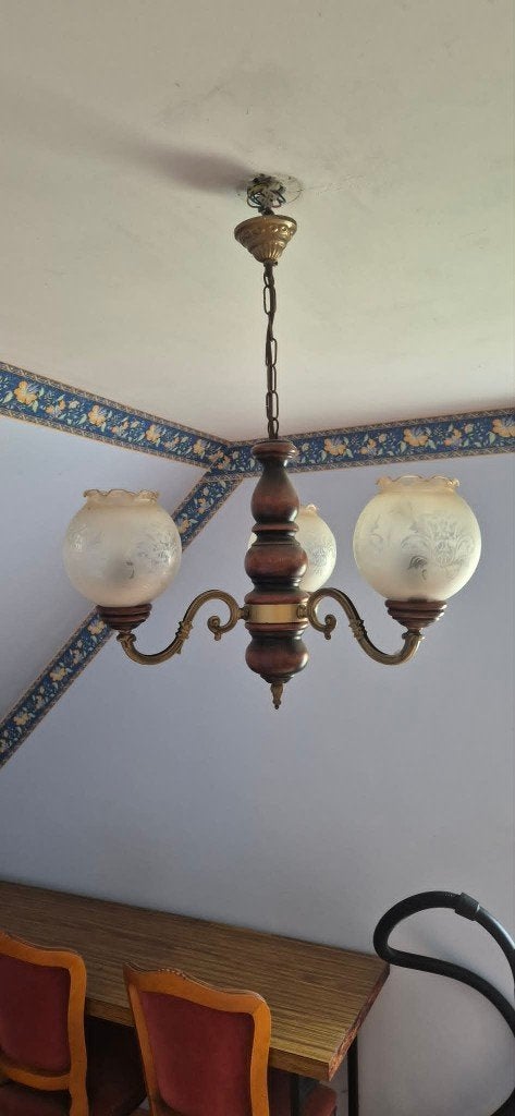 Lustre vintage 3 branches, Enlèvement, Comme neuf, Verre, Vintage