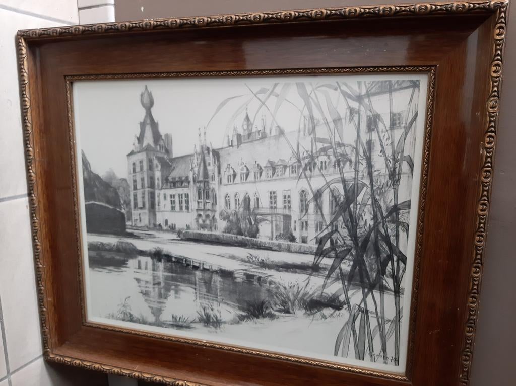 Tekening Kasteel Arenberg Leuven, Antiek en Kunst, Kunst | Tekeningen en Fotografie, Ophalen