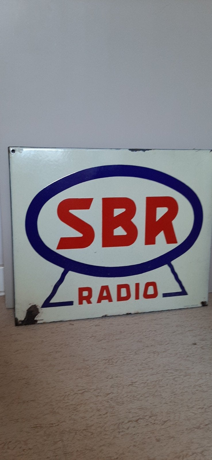 Emaille reclamebord SBR RADIO 1947, Verzamelen, Merken en Reclamevoorwerpen, Ophalen, Reclamebord