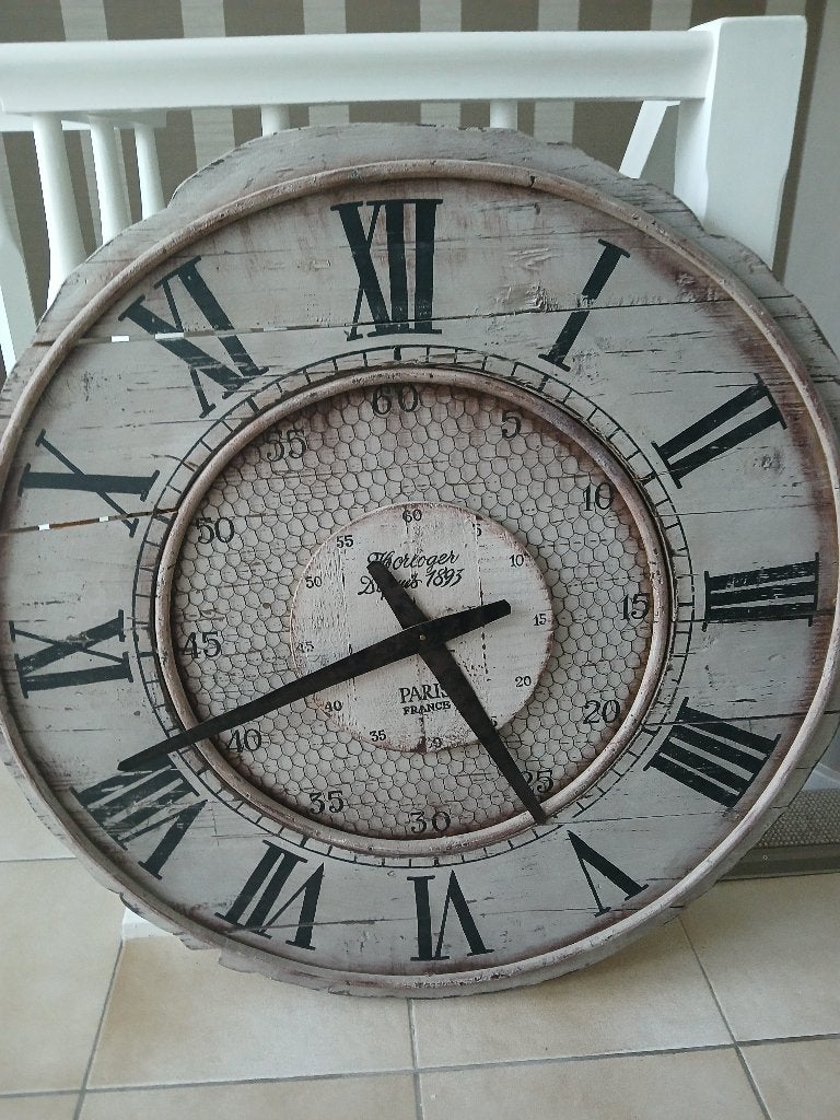 Houten wandhorloge, Ophalen, Wandklok, Grijs, Vintage