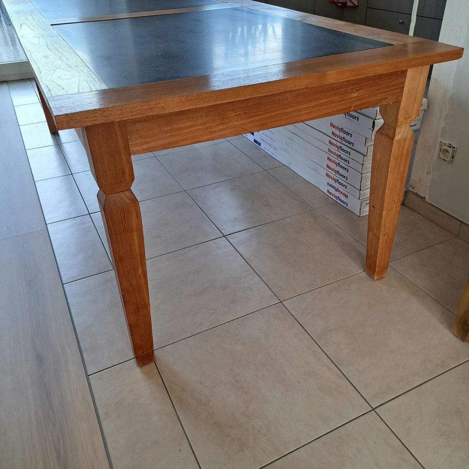 teak eettafel met arduin blad, Teck, Enlèvement, Utilisé, Rectangulaire