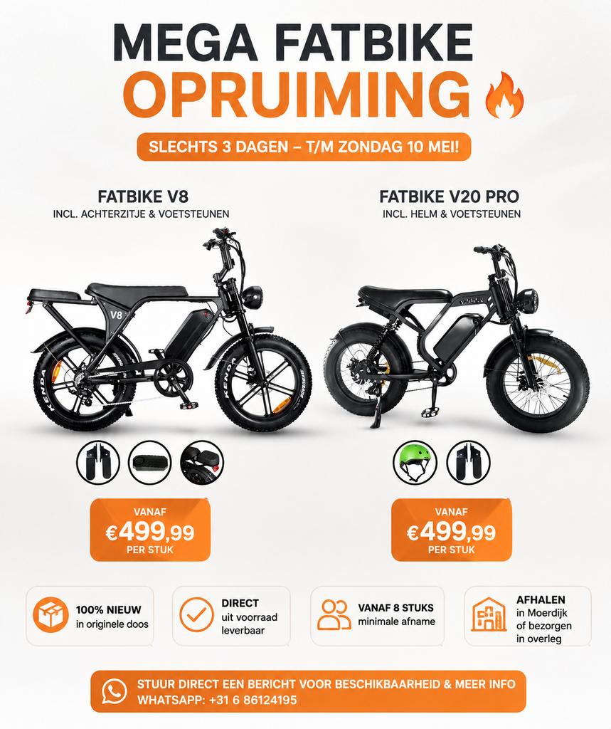 Fatbike 72 UUR / 3 DAGEN ACTIE VAN €849,99 NU €598 rijklaar., Neuf, Autres marques, Enlèvement ou Envoi, 50 km par batterie ou plus