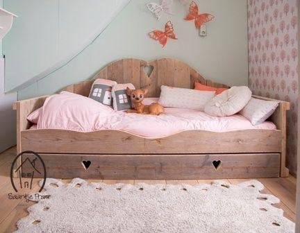 Steigerhouten Bed met Uitschuifbed (90x200), Bois d'échafaudage, 90 cm, Comme neuf, Enlèvement