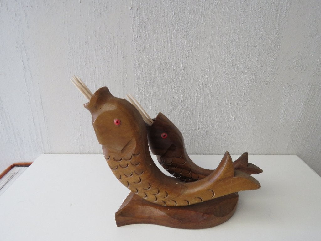 Midcentury tandenstokerhouder vissen hout, Ophalen of Verzenden