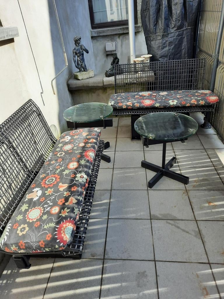 2 bancs de jardin Design Tecno Osvaldo Borsani + 1 table en, Enlèvement, Utilisé, Métal