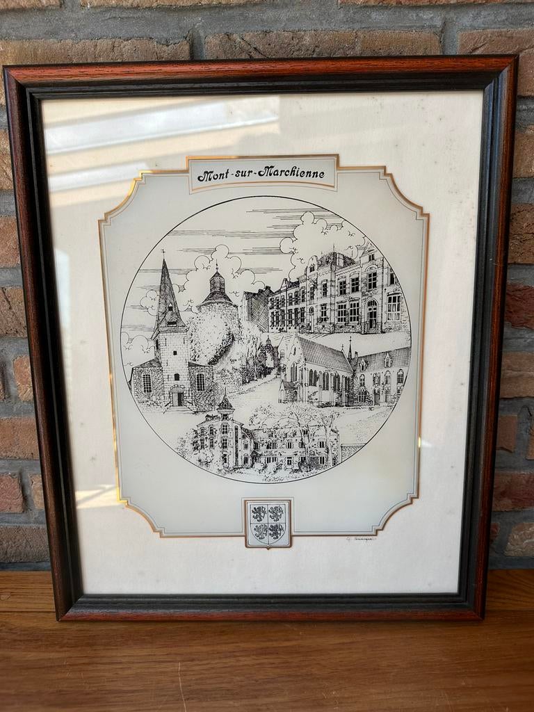 Cadre peinture Mont sur Marchienne, Huis en Inrichting, Woonaccessoires | Schilderijen, Tekeningen en Foto's, Gebruikt, Schilderij