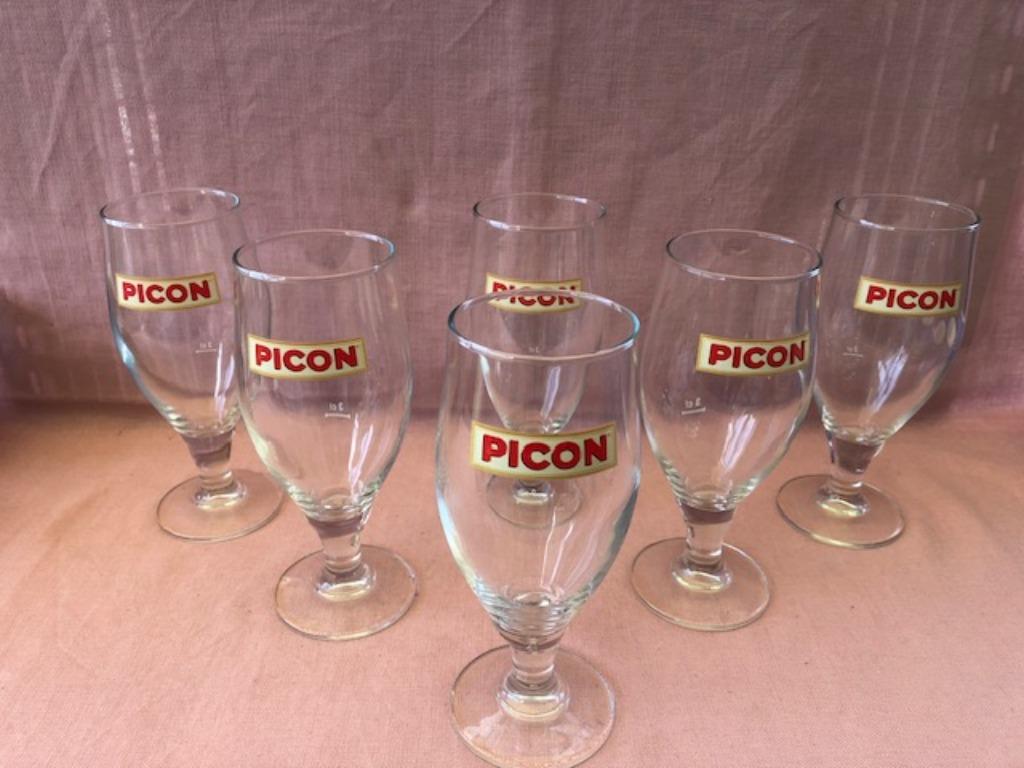 6 Picon glazen vin blanc, op voet kelkvorm PICON in oranje.., Ophalen of Verzenden, Zo goed als nieuw, Gebruiksvoorwerp