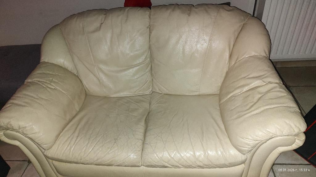 GRATIS leren 2-zits zetel, Ophalen, Gebruikt, Leren, 150 tot 200 cm