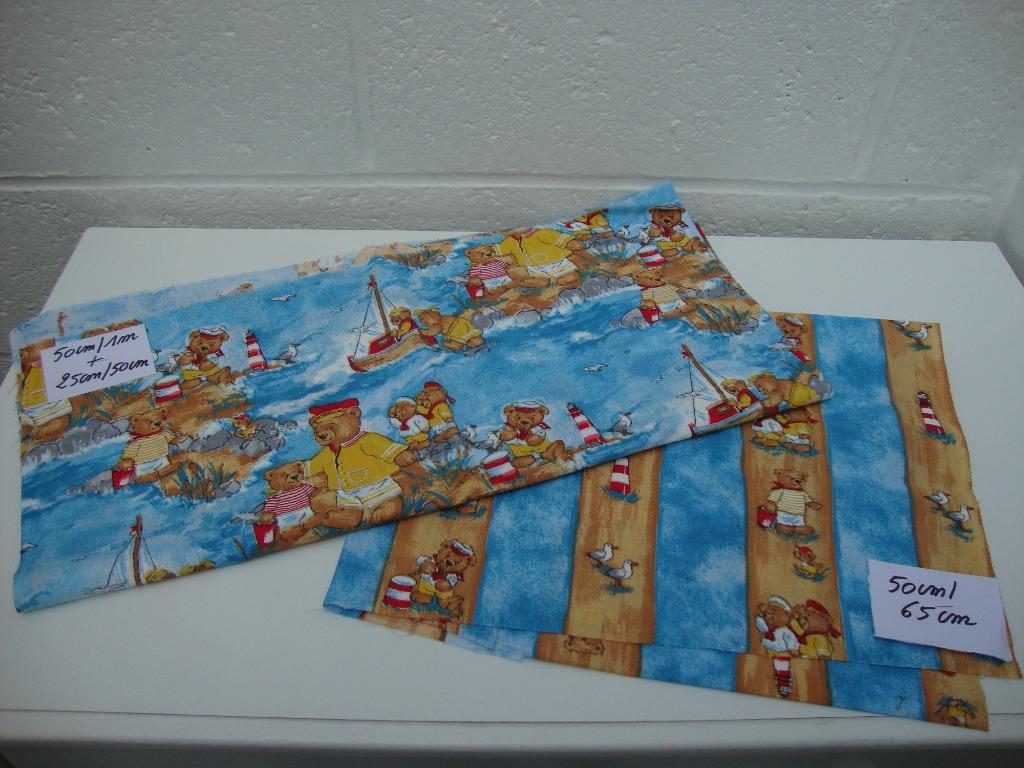 lot 2 coupons Coton Ours à la mer, Hobby & Loisirs créatifs, Tissus & Chiffons, Neuf, Coton, 30 à 120 cm, 30 à 200 cm, Autres couleurs