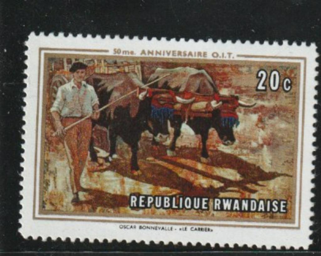 RWANDA TIMBRE 1969 THE 50TH ANNIVERSARY OF I.L.O. - OIT NIEU, Ophalen of Verzenden, Overige landen, Postfris