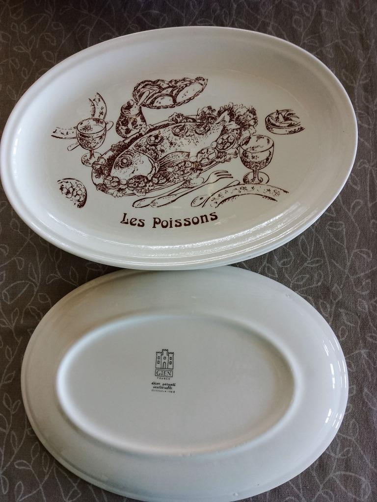 6 Gien France assiettes ovales en faïence 'Les Poissons', Antiquités & Art, Enlèvement ou Envoi