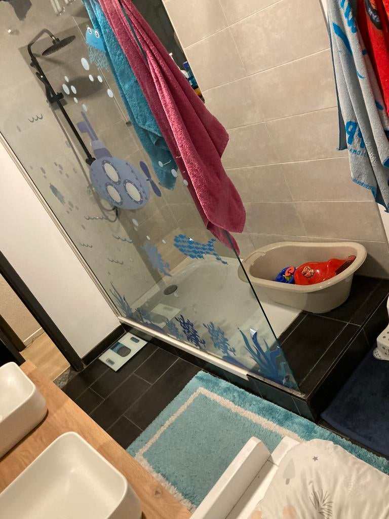 douchewand +/- 1m80 x 2m + douchebak Duscholux, Enlèvement, Utilisé, Autres types