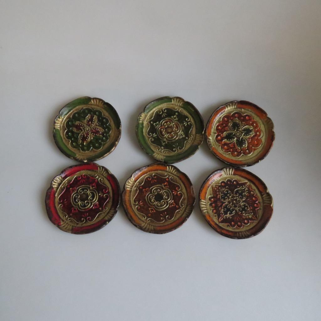 Vintage set 6 Florentijnse houten onderzetters, Ophalen of Verzenden