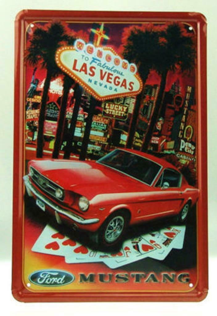 USA metalen plaat Las Vegas Ford Mustang - Poker games NEW, Verzenden, Nieuw, Reclamebord