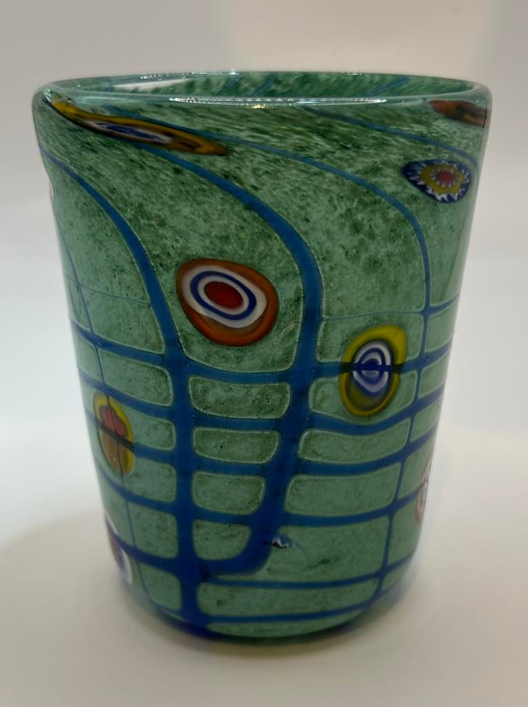 Murano drinkglas met millefiori aquablauw groen, Ophalen of Verzenden