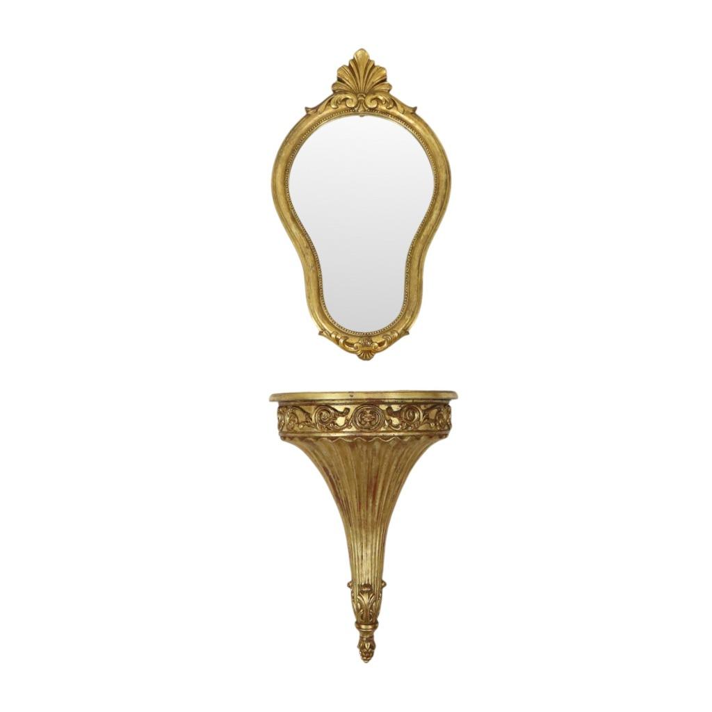 Vergulde Barok Stijl Spiegel Met Console Acanthus Frankrijk, Antiek en Kunst, Ophalen of Verzenden, Overige vormen, Minder dan 50 cm
