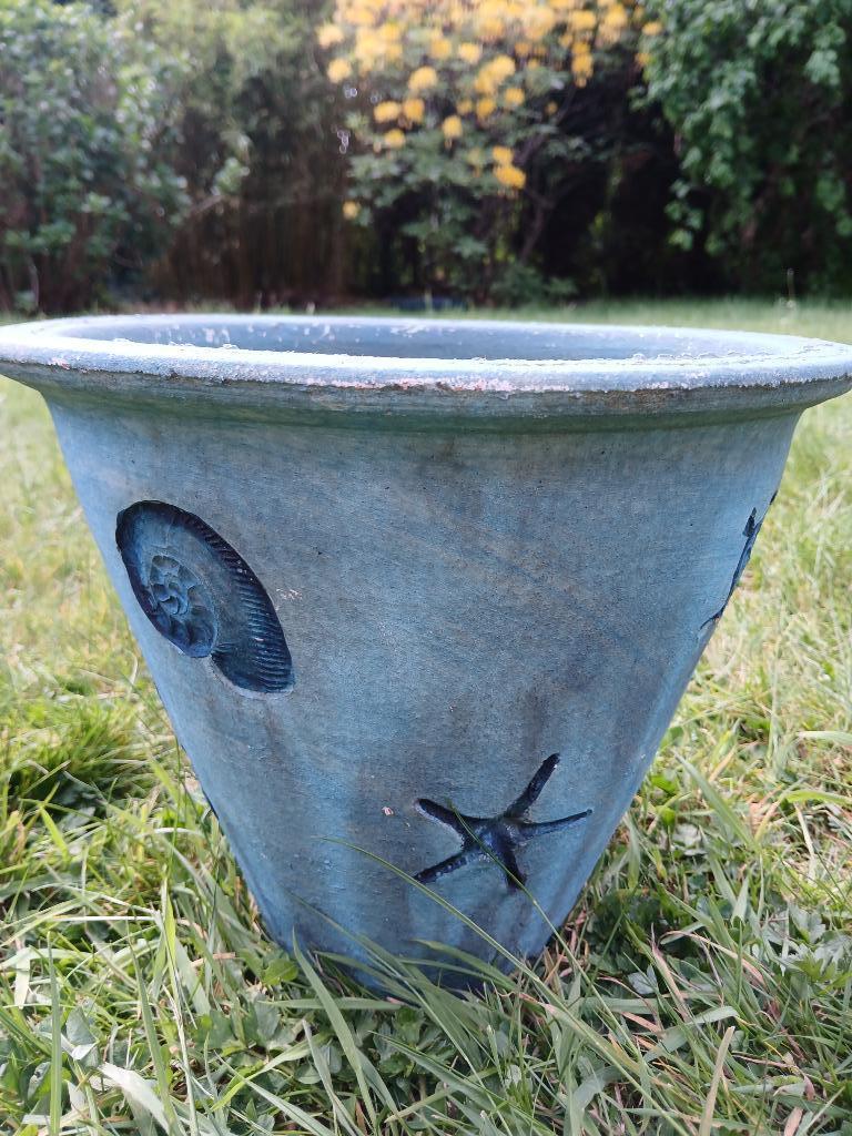 Bloempot blauwgroen, Ophalen, Aardewerk, Balkon, Minder dan 40 cm