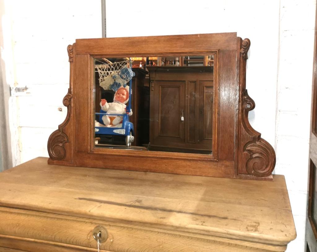 Antieke Franse spiegel in eik B 99cm H 57cm, Antiek en Kunst, Antiek | Spiegels, Ophalen, Overige vormen, 50 tot 100 cm, Minder dan 100 cm