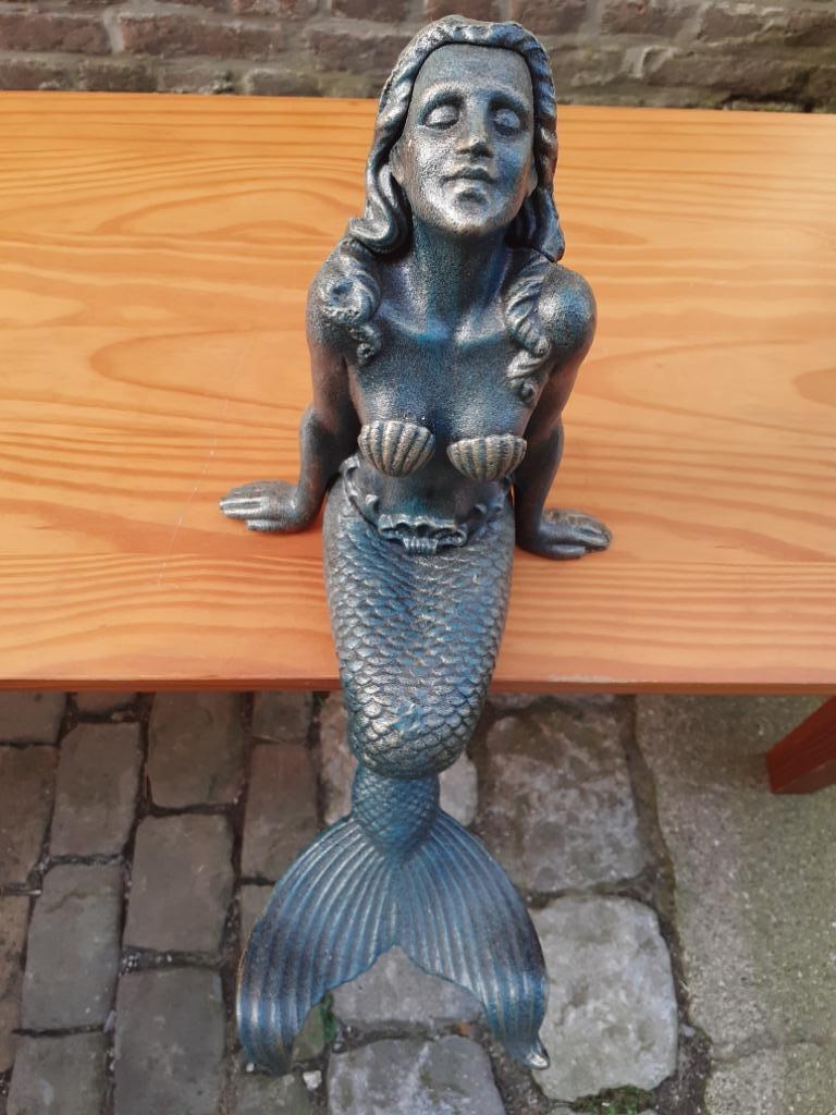 PRACHTIGE GEPATINEERDE GIETIJZEREN SIRENE, Tuin en Terras, Tuinbeelden, Ophalen of Verzenden, Nieuw, Overige materialen, Overige typen