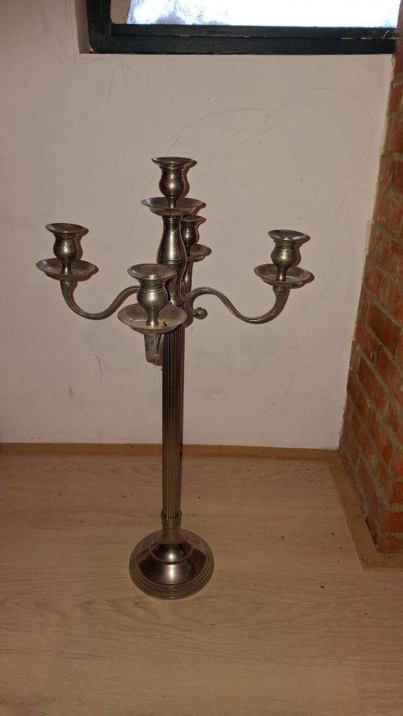 Verzilverde kandelaar - hoogte 75 cm, Antiek en Kunst, Antiek | Verlichting, Ophalen of Verzenden