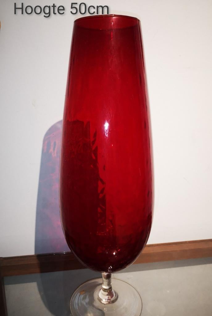 RÉTRO GLAZEN VAAS JAREN 50_60, Huis en Inrichting, Woonaccessoires | Vazen, Ophalen, Gebruikt, Rood, Glas