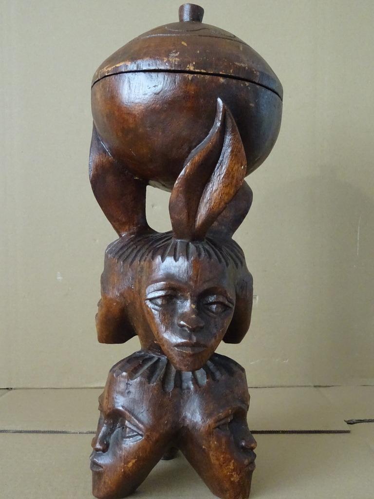 Afrikaans beeld houtsnijwerk 6-koppig beeld met pot 39cm, Ophalen of Verzenden