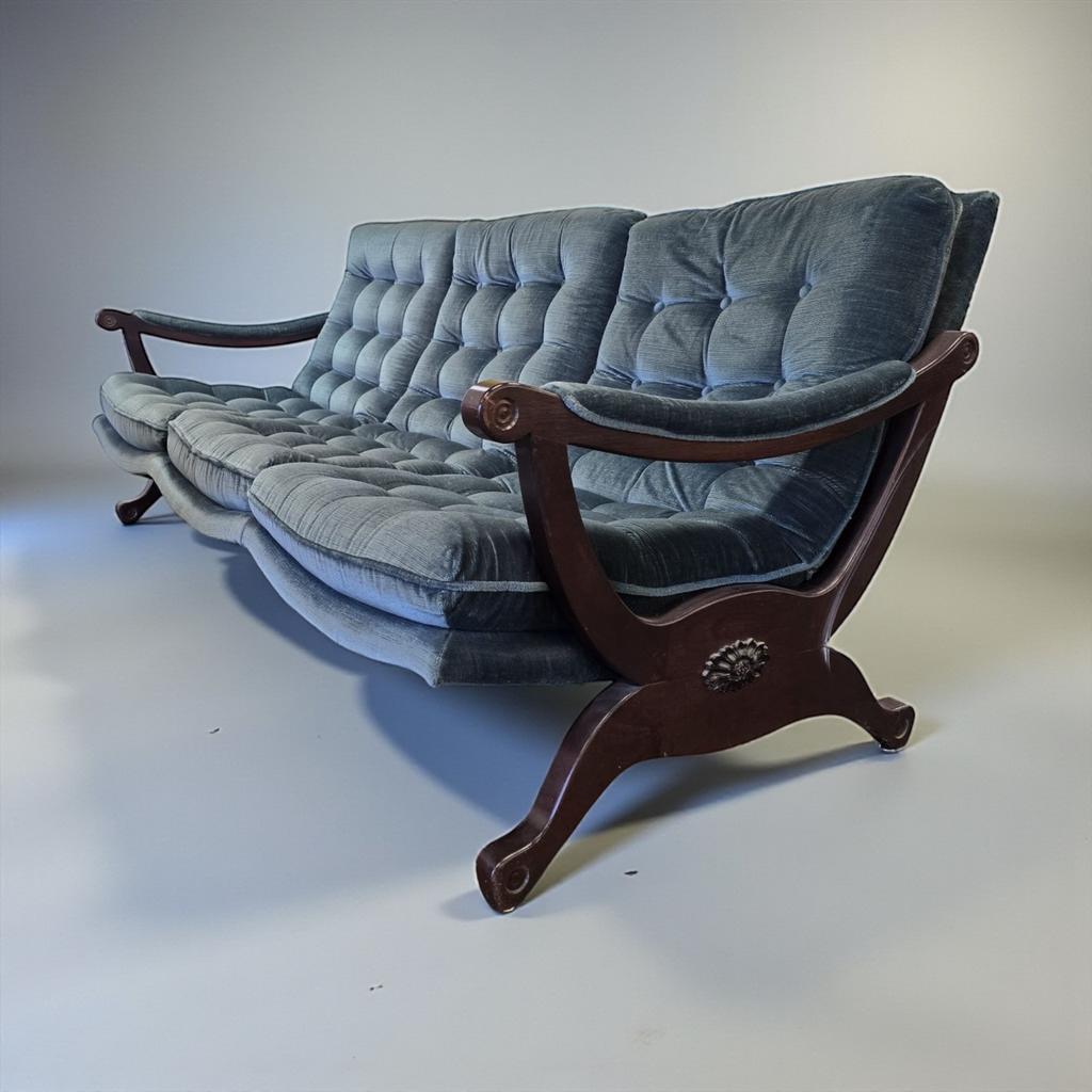 Vintage blauwe driezit / zetel / canapé, Ophalen of Verzenden