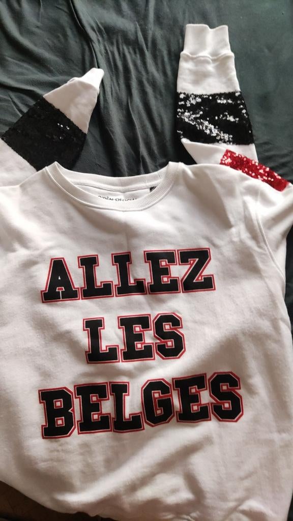 pull blanc : ALLEZ LES BELGES à sequins, taille : S, Vêtements | Femmes, Enlèvement ou Envoi
