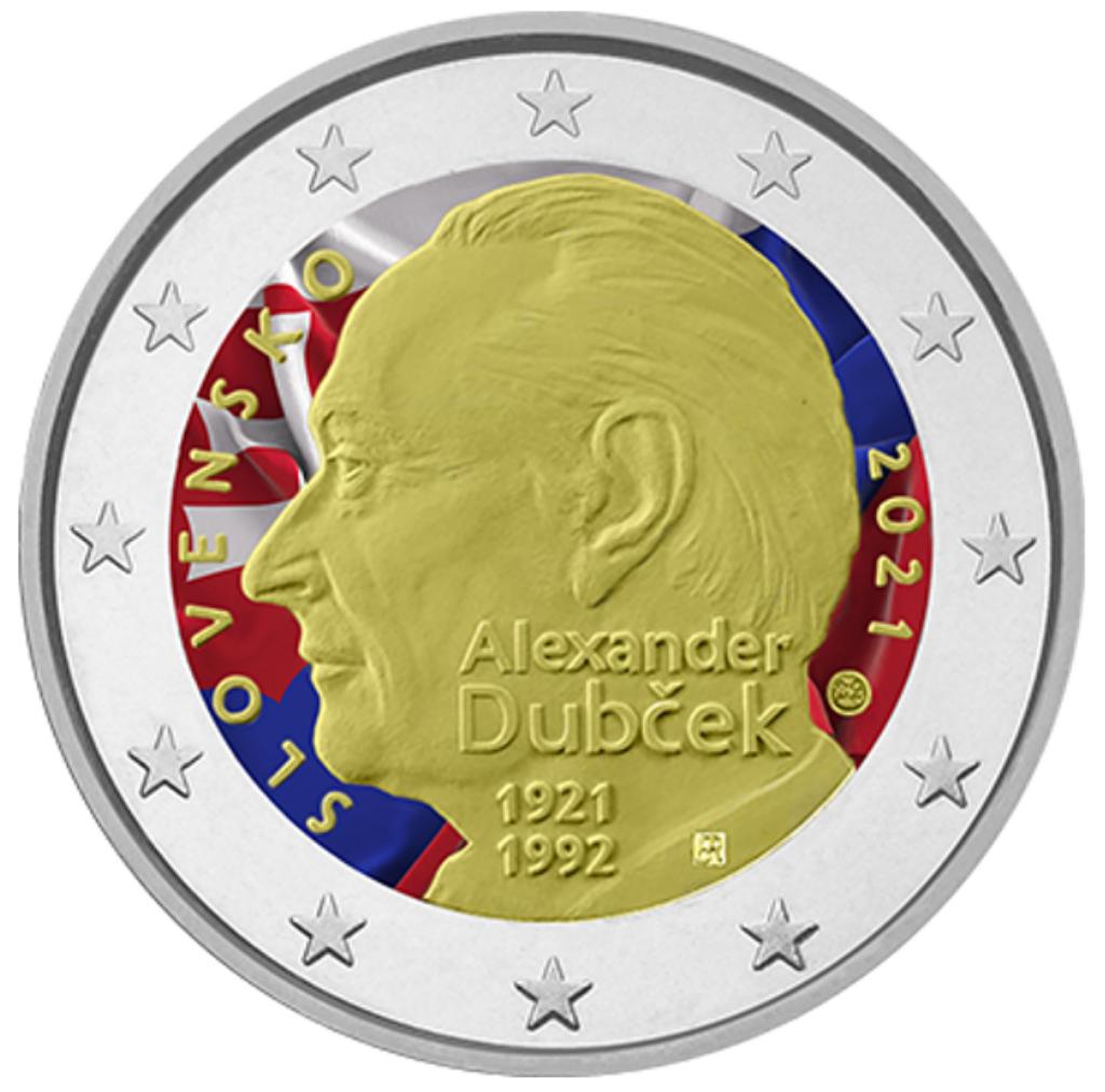 2 euro Slowakije 2021 Alexander Dubcek gekleurd, Ophalen of Verzenden, Slowakije, 2 euro