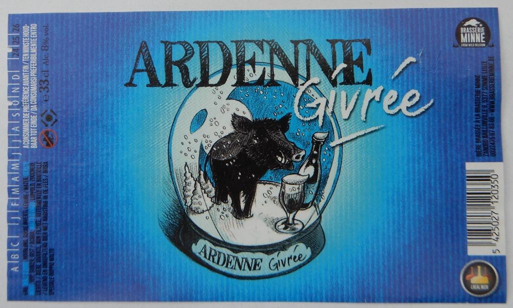 Etiquette de bière Ardenne Givrée brasserie Minne (7u2), Enlèvement ou Envoi, Utilisé