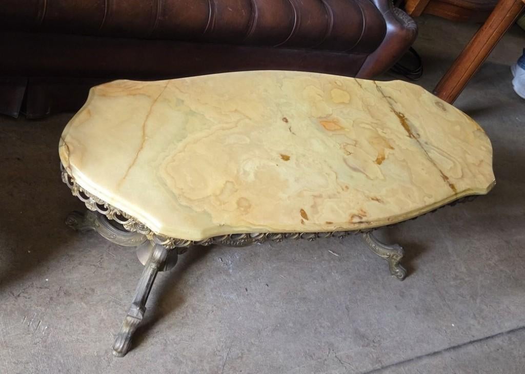 Table basse ovale en onyx et bronze doré, Moins de 50 cm, Vintage, Comme neuf, 100 à 150 cm