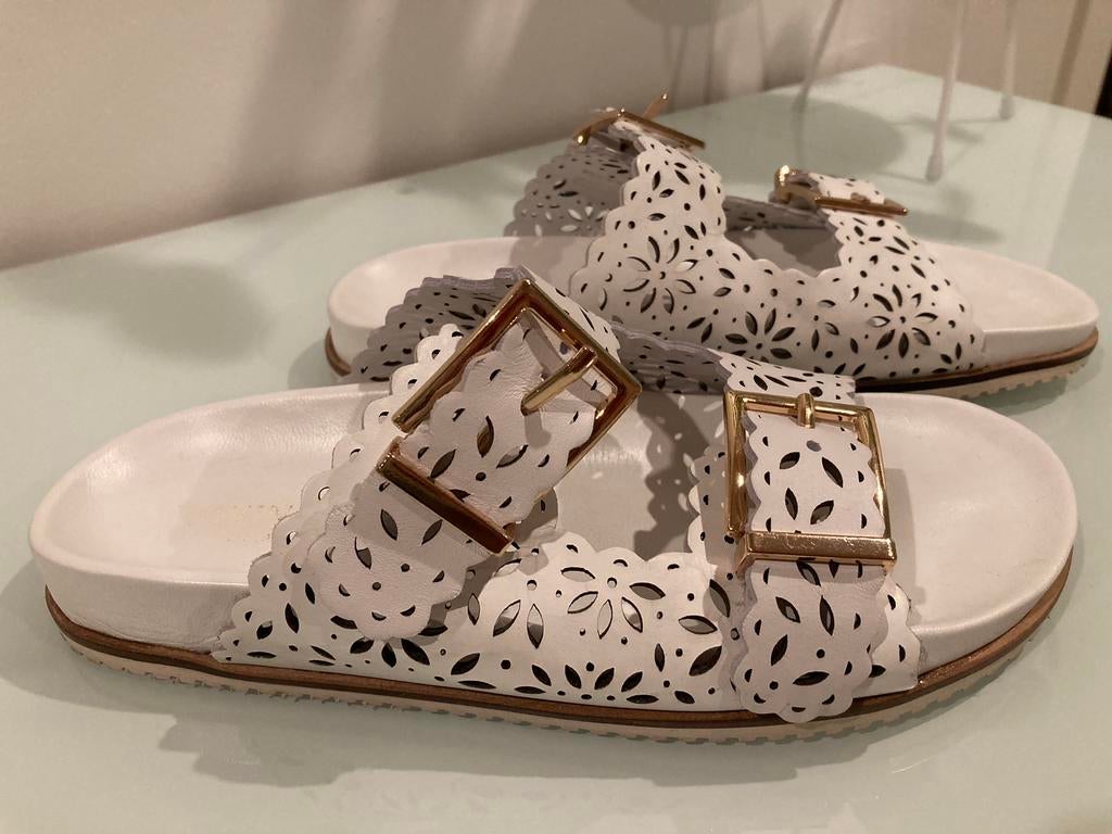 Witte lederen sandalen Twinset M39, Wit, Nieuw, Sandalen of Muiltjes, Ophalen of Verzenden