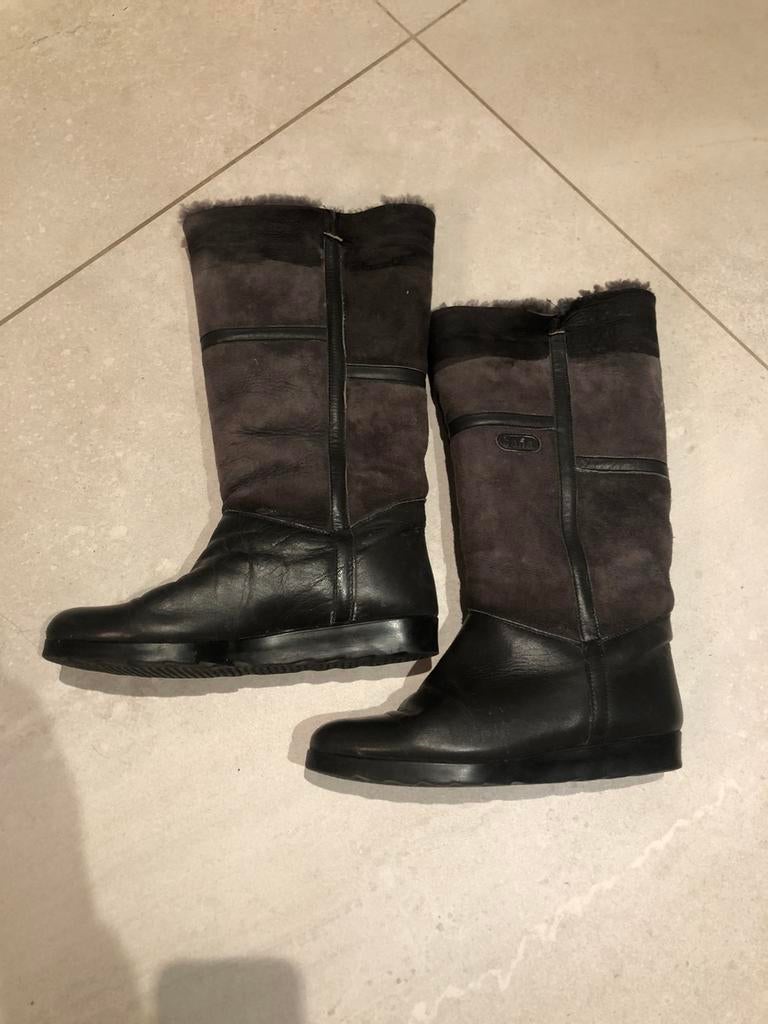 Winterlaarzen, dames, grijs leder/daim, mt 38, pels gevoerd, Kleding | Dames, Schoenen, Hoge laarzen, Ophalen of Verzenden, Grijs