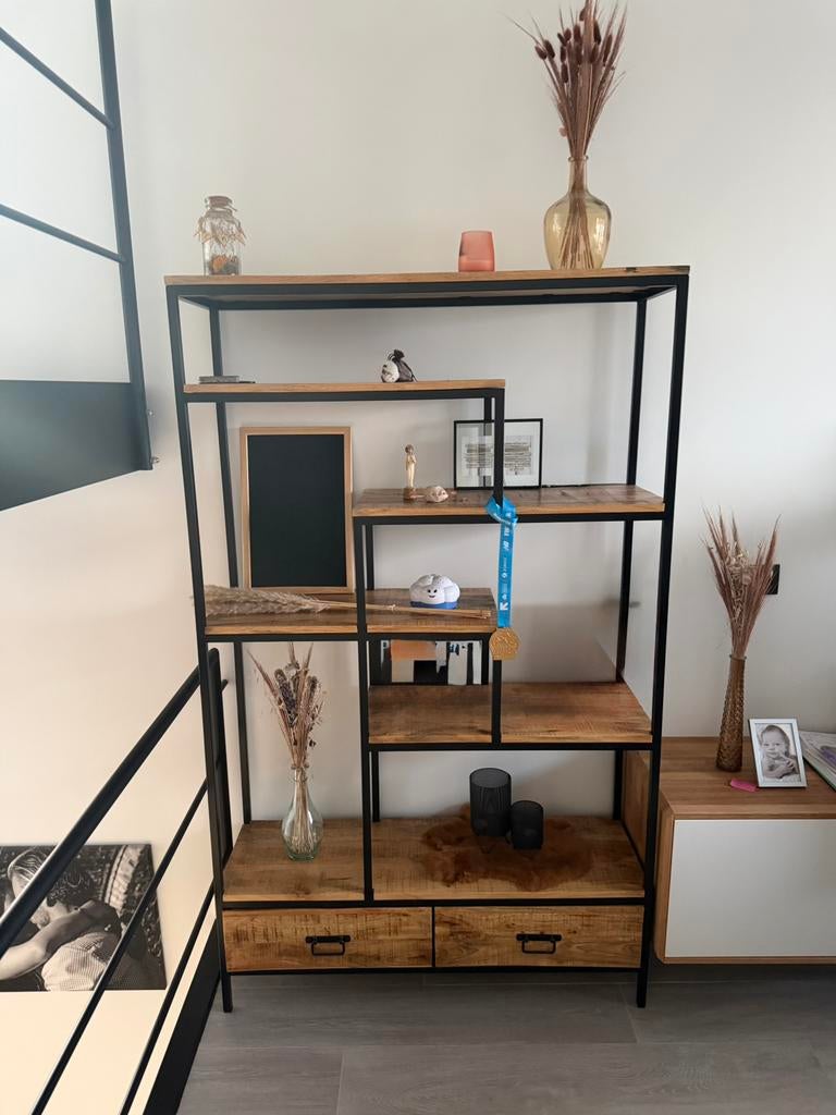 Smeedijzeren kast met mangohout + laden, Huis en Inrichting, Ophalen, Zo goed als nieuw