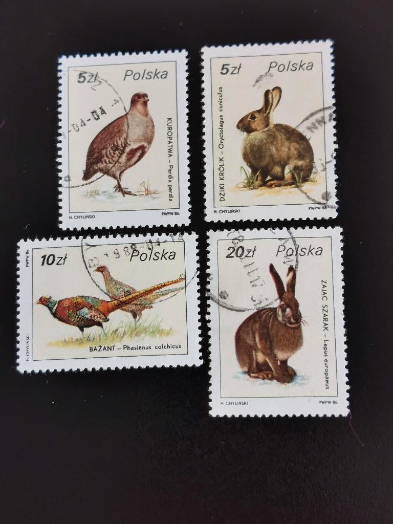 Pologne 1986 - animaux sauvages, lapins, lièvres, oiseaux, Enlèvement ou Envoi, Pologne, Affranchi