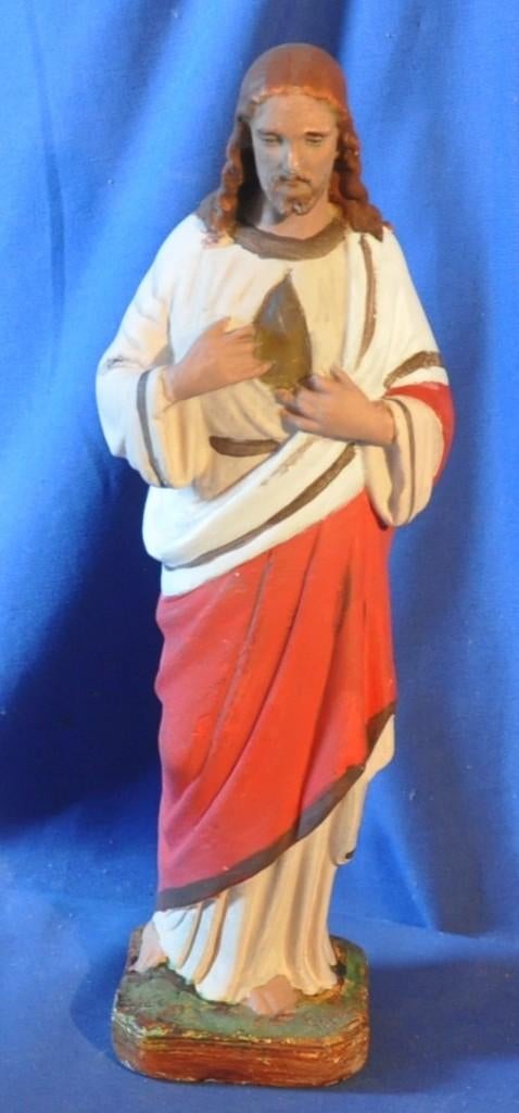 christ au sacré coeur en platre signé sarein ou garein, Antiquités & Art, Antiquités | Objets religieux, Enlèvement ou Envoi