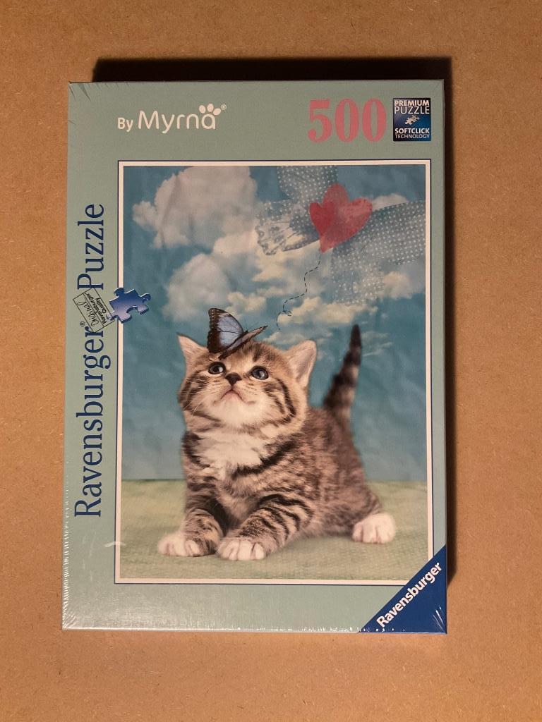 Puzzel poesje met vlinder, 500 stukjes, Ophalen of Verzenden, 500 t/m 1500 stukjes, Nieuw, Legpuzzel