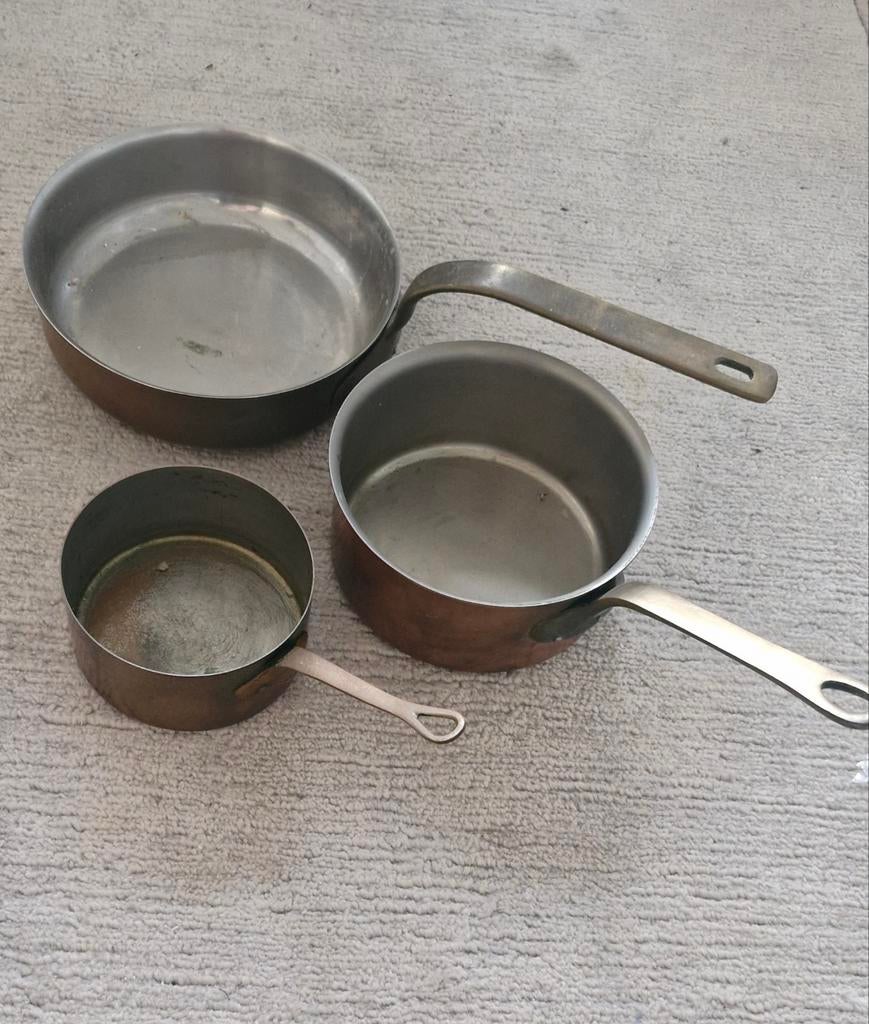 3 casseroles en cuivre, Antiquités & Art, Antiquités | Ustensiles de cuisine, Enlèvement