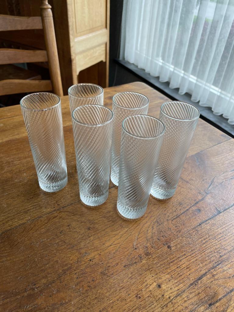 SET VAN ZES VINTAGE LONGDRINKGLAZEN, Ophalen, Zo goed als nieuw, Overige typen