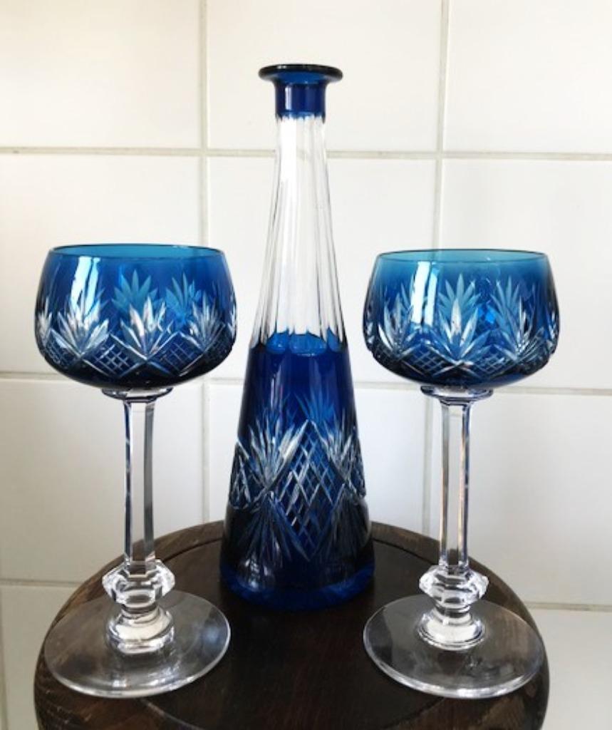 Val Saint Lambert karaf blauw gekleurd Kristal Antique✨😍👌, Ophalen of Verzenden