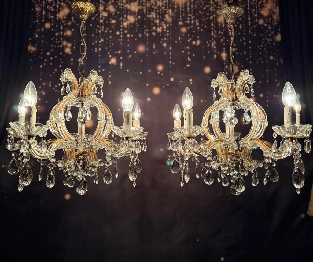 2 IDENTIEKE kroonluchters met elk 5 lichtpunten, Huis en Inrichting, Ophalen, Gebruikt